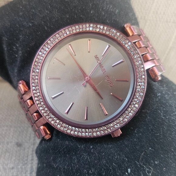 Michael Kors Women Wristwatch Burgundy Tone MK3554 Quartz Watch Crystal Accent - Picture 2 of 11